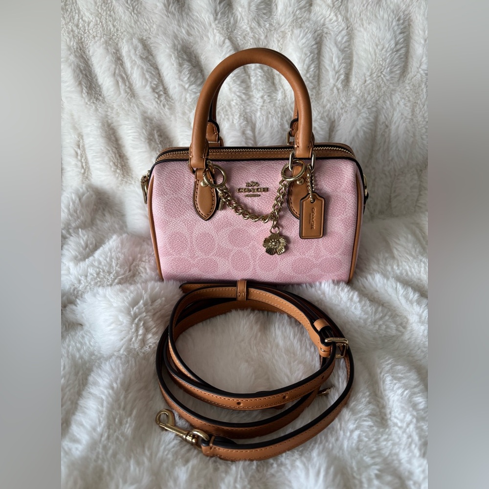 Coach Pink and Tan Satchel with Gold Hardware - Picture 6 of 10